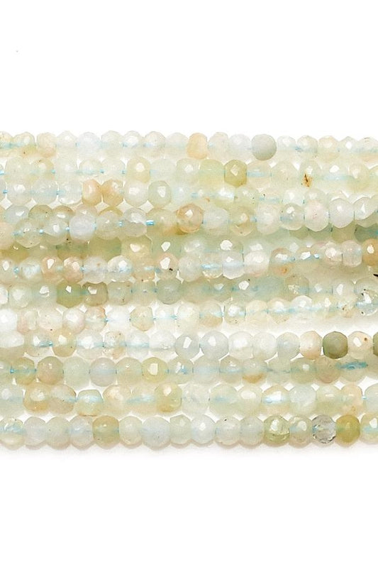 Aquamarine Yellow White Rondelle Faceted Natural Beads