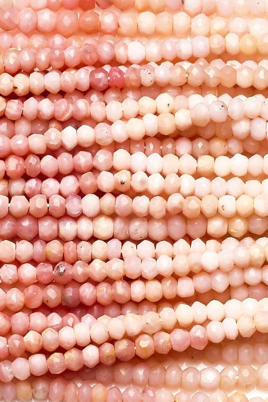 Pink Opal Rondelle Faceted Natural Beads