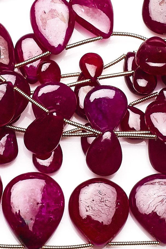 Ruby Red Pear Smooth Glass Filled Beads