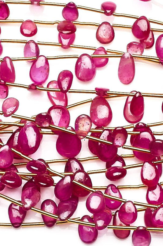 Sapphire Red Pear Smooth Glass Filled Beads