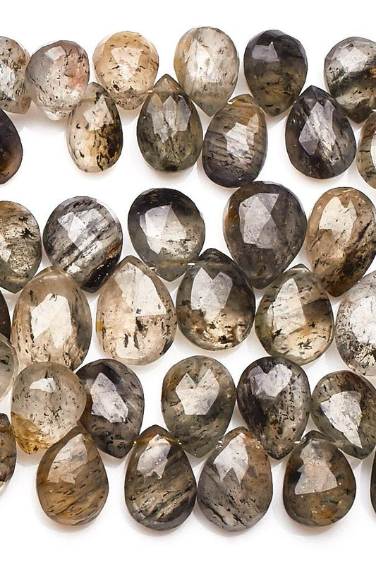 Black Rutile Black Pear Faceted Natural Beads