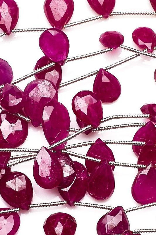 Sapphire Red Pear Faceted Glass Filled Beads