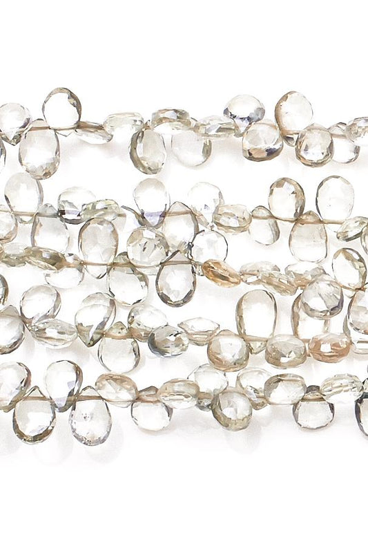 Crystal Quartz Green Pear Faceted Coating Beads