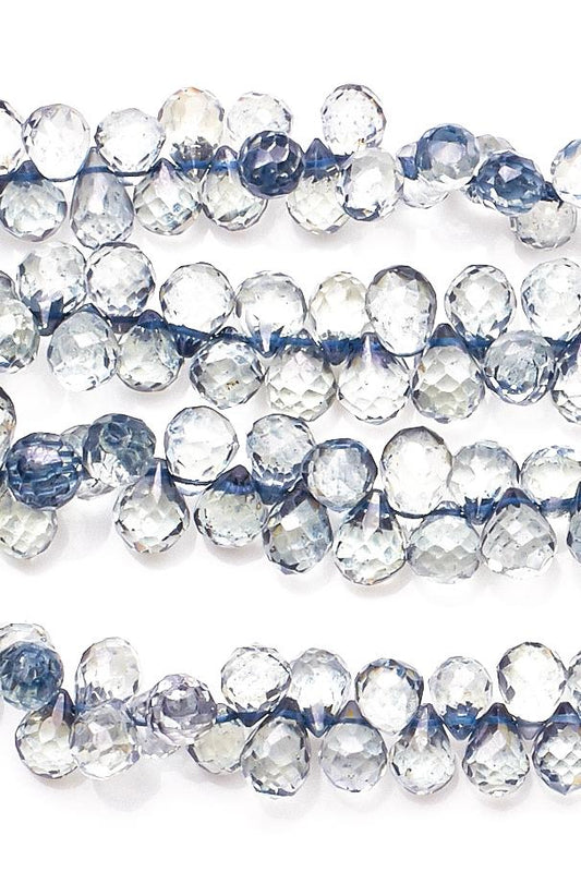 Crystal Quartz Blue Drop Faceted Coating Beads
