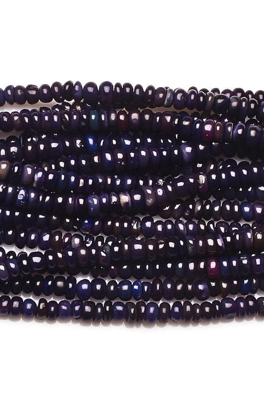 Blue Opal Black Rondell Smooth Natural Beads