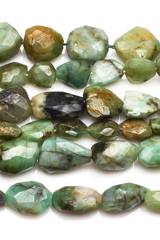 Emerald Green Nugget Faceted Natural Beads
