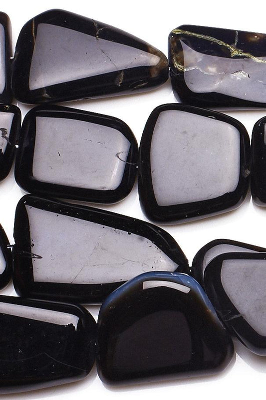 Agate Black Flat Nugget Smooth Natural Beads