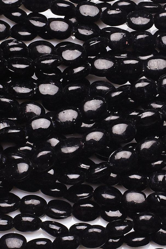 Black Stone Black Oval Smooth Natural Beads