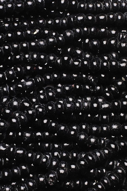 Black Stone Black Rondelle Smooth Natural Beads