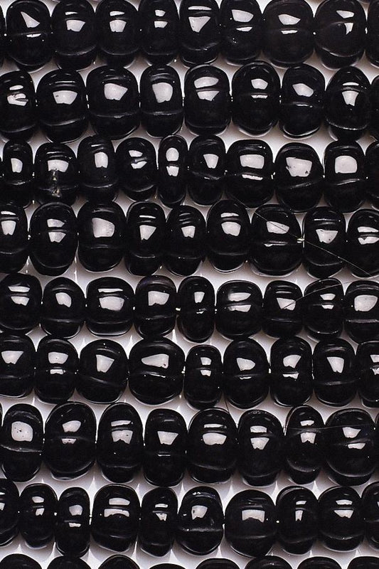 Black Spinel Black Melon Shape Smooth Natural Beads