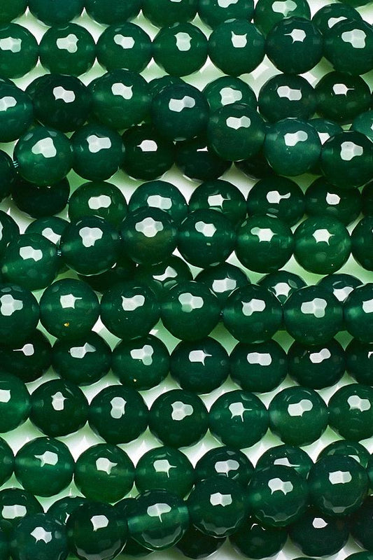 Green Onyx Green Round Faceted Natural Beads