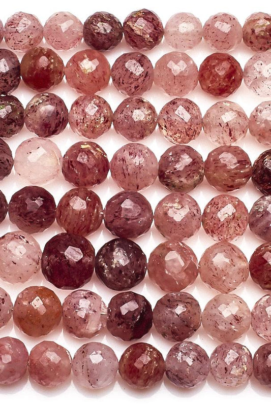 Strawberry Quartz Pink Round Faceted Natural Beads