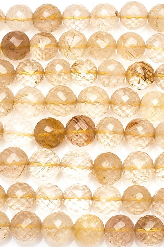 Rutilite Quartz Yellow Round Faceted Natural Beads
