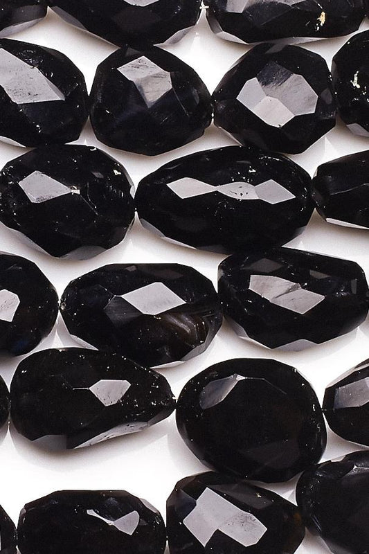 Black Onyx Black Oval Faceted Natural Beads