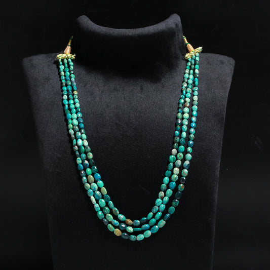 Chrysocolla Green Oval Smooth Natural Beads Necklace 24 Inches Strands