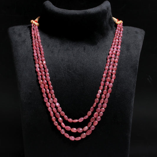 Ruby Red Oval Smooth Natural Beads Necklace 24 inches Strands