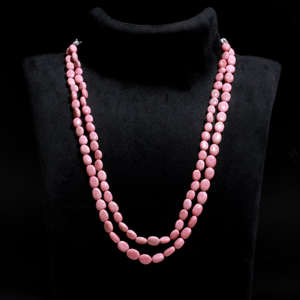 Rhodochrosite Pink Oval Smooth Natural Beads Necklace 24 Inches Strands