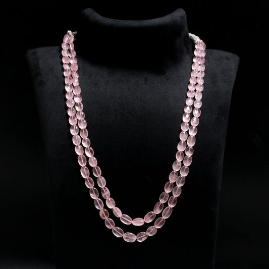 Mona Lisa Pink Oval Smooth Natural Beads Necklace 24 Inches