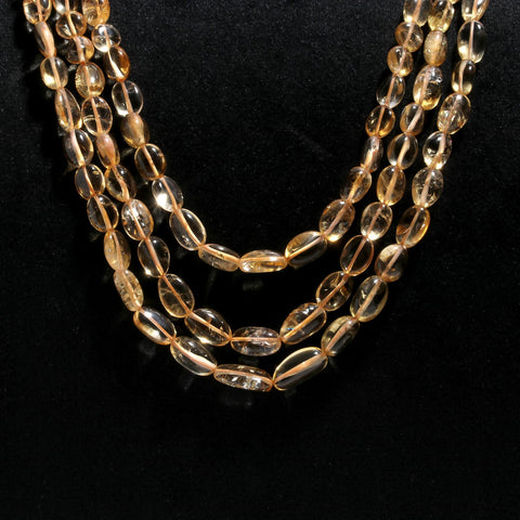 Citrine Yellow Oval Smooth Natural Beads Necklace 24 Inches Strands