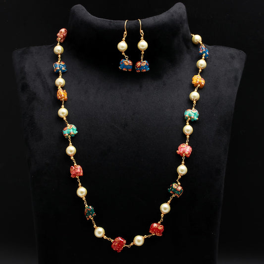 Navrattan Multi Color Round Natural Beads Necklace 24 Inches Strands