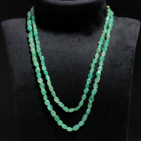 Emerald Green Oval Smooth Natural Beads Necklace 24 Inches Strands