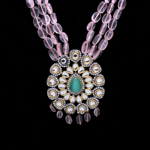 Rose Quartz Pink Emerald Green Oval Smooth Natural Beads Necklace 24 Inches Strands