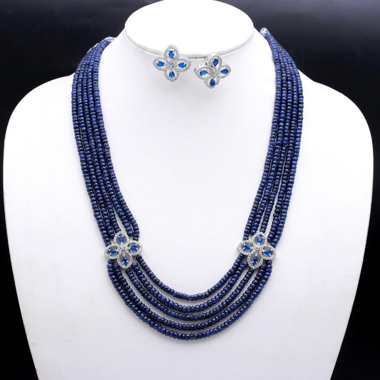 Sapphire Blue Rondelle Faceted Natural Beads Necklace Set 24 Inches Strands