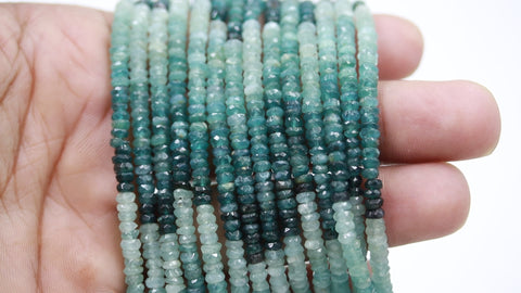 Garnierite Shaded Blue Rondelle Faceted Natural Beads 16 Inches Strands