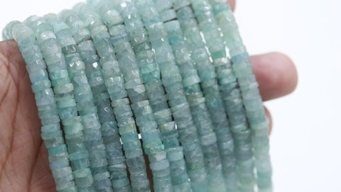 Aquamarine Green Tire Faceted Natural Beads 8 Inches Strands