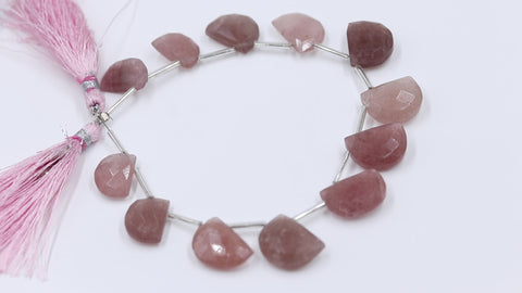 Strawberry Quartz Pink D Shape Faceted Natural Beads 8 inches strands