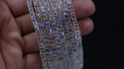 Rainbow Moonstone White Rondell Faceted Natural Beads 8 Inches Strands