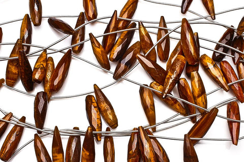 Tiger Eye Brown Long Drop Faceted Natural Beads