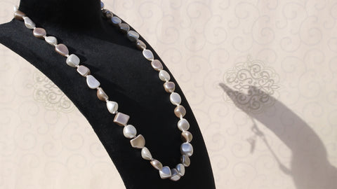 Pearl White Grey Mix Shape Smooth Natural Beads Necklace 20 Inches