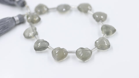 Moonstone Grey Heart Faceted Natural Beads 8 Inches