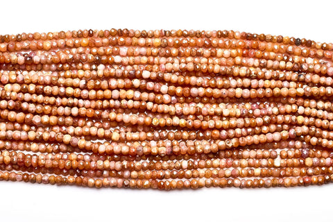 Mystic Coated Peach Moonstone Rondelle Faceted Natural Beads