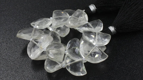 Crystal Quartz Clear D Shape Faceted Natural Beads