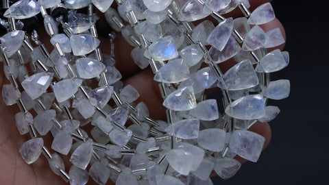 Rainbow Moonstone White Half Marquise Faceted Natural Beads 8 inches strands