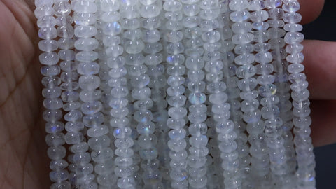 Rainbow Moonstone White Rondell Smooth Natural Beads 16 inches strands