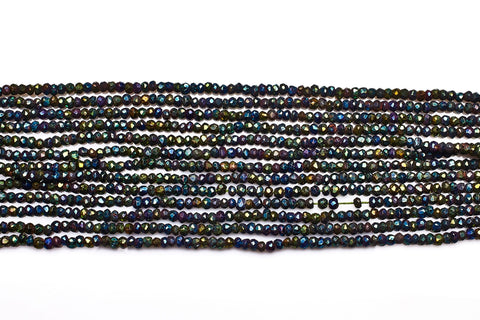 Green Coated Black Spinel Rondelle Faceted Mini Beads