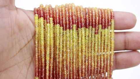 Yellow Sapphire Sahded Orange Rondelle Faceted Natural Beads 18 Inchers Strands