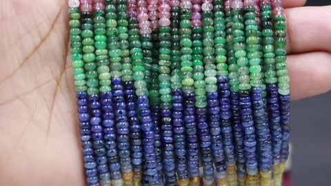 Multi Sapphire Shaded Multicolor Rondell Smooth Natural Beads 16 inches Strands