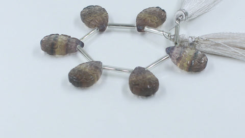 Fluorite Multi Color Petal Carving Natural Beads 8 Inches Strands