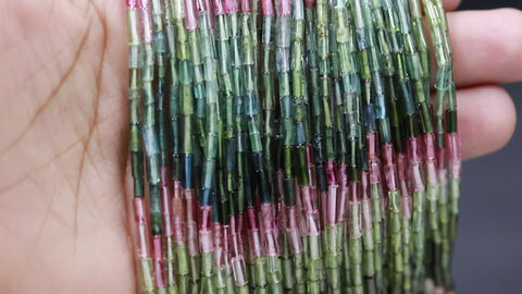 Multi Tourmaline Shaded Multicolor Tube Smooth Natural Beads 12 inches Strands