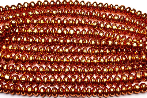 Pyrite Copper Rondelle Smooth Coating Beads