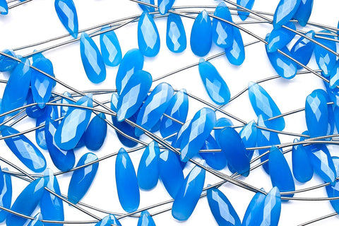 Chalcedony Blue Pear Faceted Heat Treated Beads