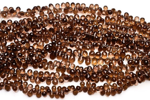Smoky Quartz Brown Drop Faceted Natural Beads
